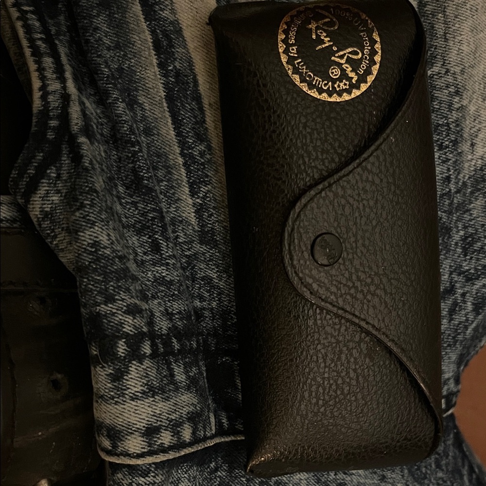 Ray-Ban Black Textured Leatherette Sunglasses Case with Gold Logo